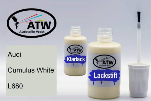 Audi, Cumulus White, L680: 20ml Lackstift + 20ml Klarlack - Set, von ATW Autoteile West.